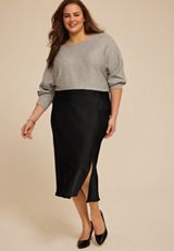 Plus Size Studio Y Satin High Rise Midi Skirt, , small