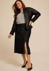 Plus Size Studio Y Satin High Rise Midi Skirt, , small
