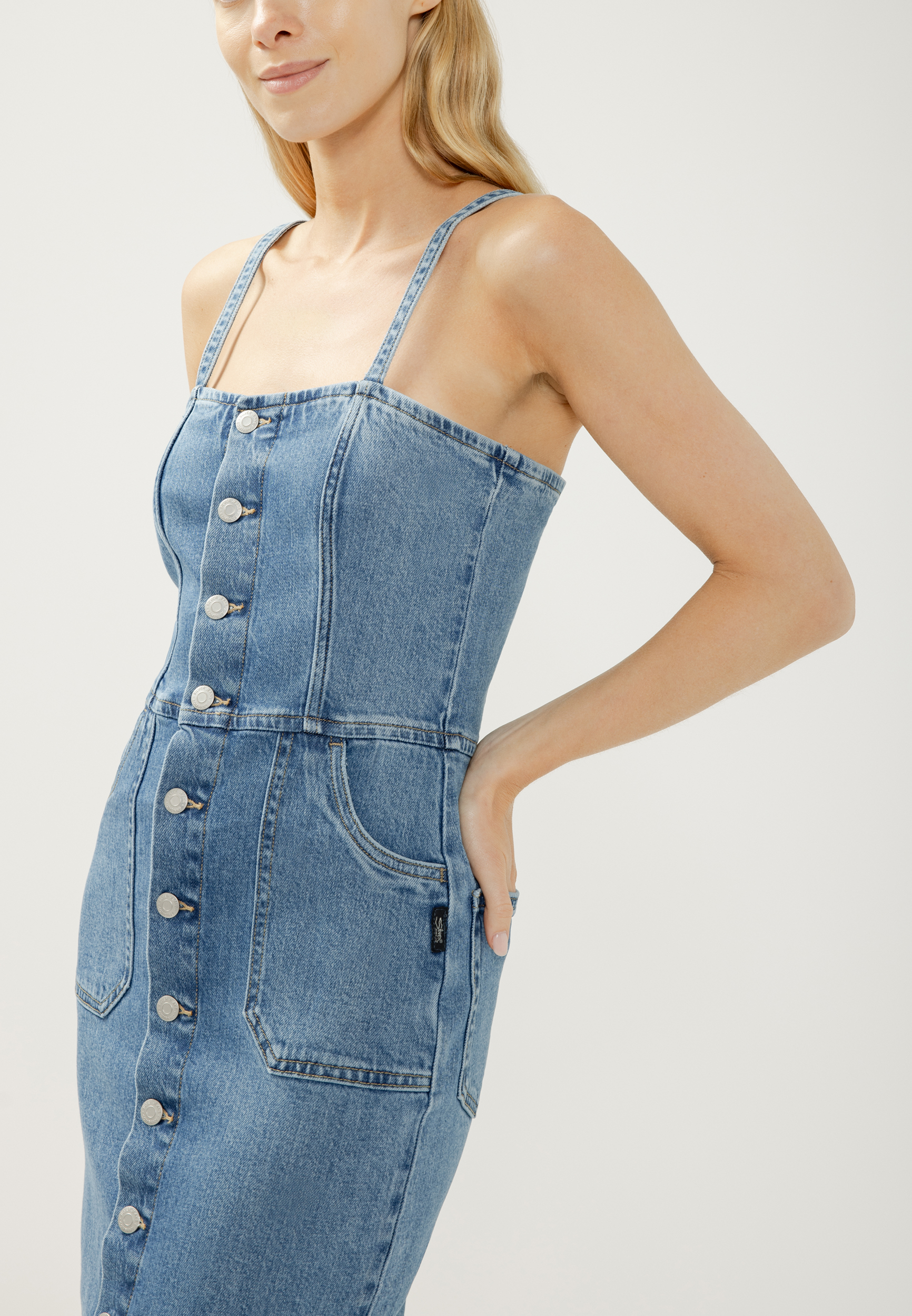 denim midi dress fitted Elle Blue Denim Shirtdress XS / 243 Raw Blue main image 1