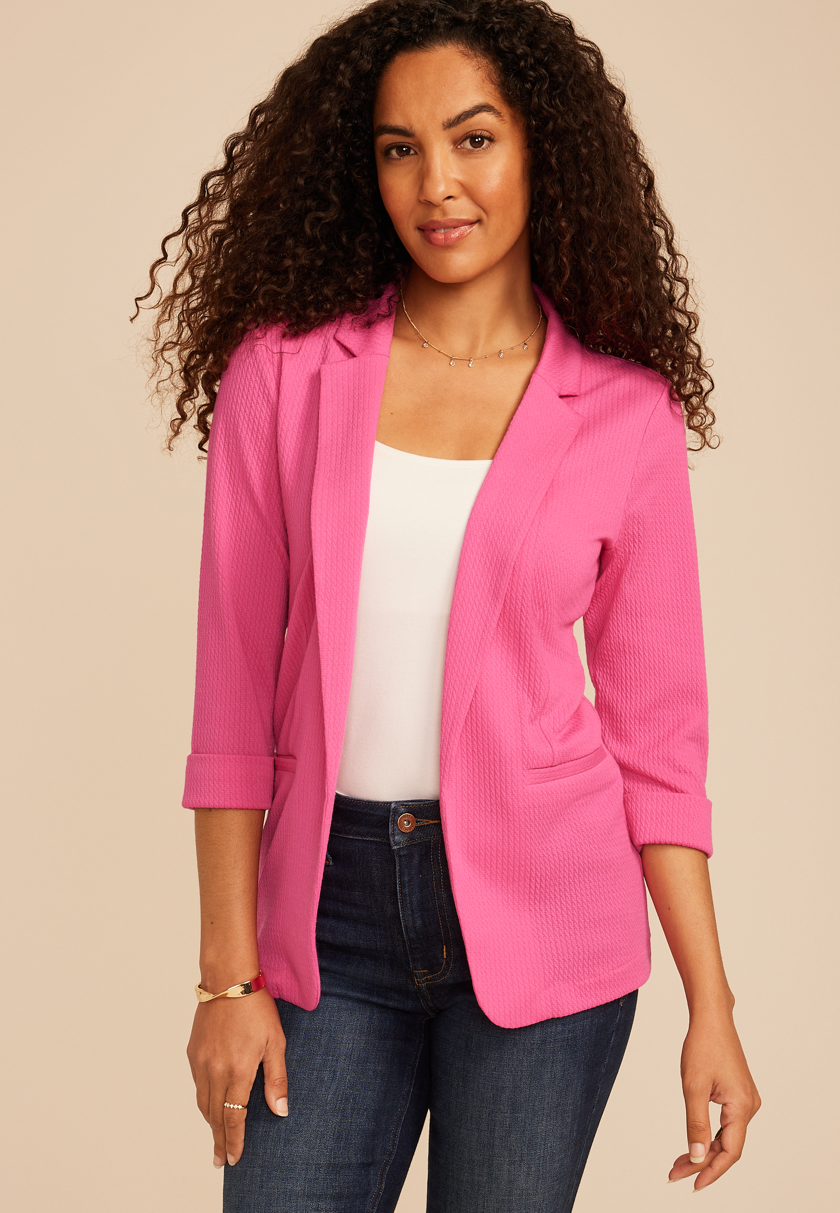 Textured Versa 3/4 Sleeve Blazer, C6737, large