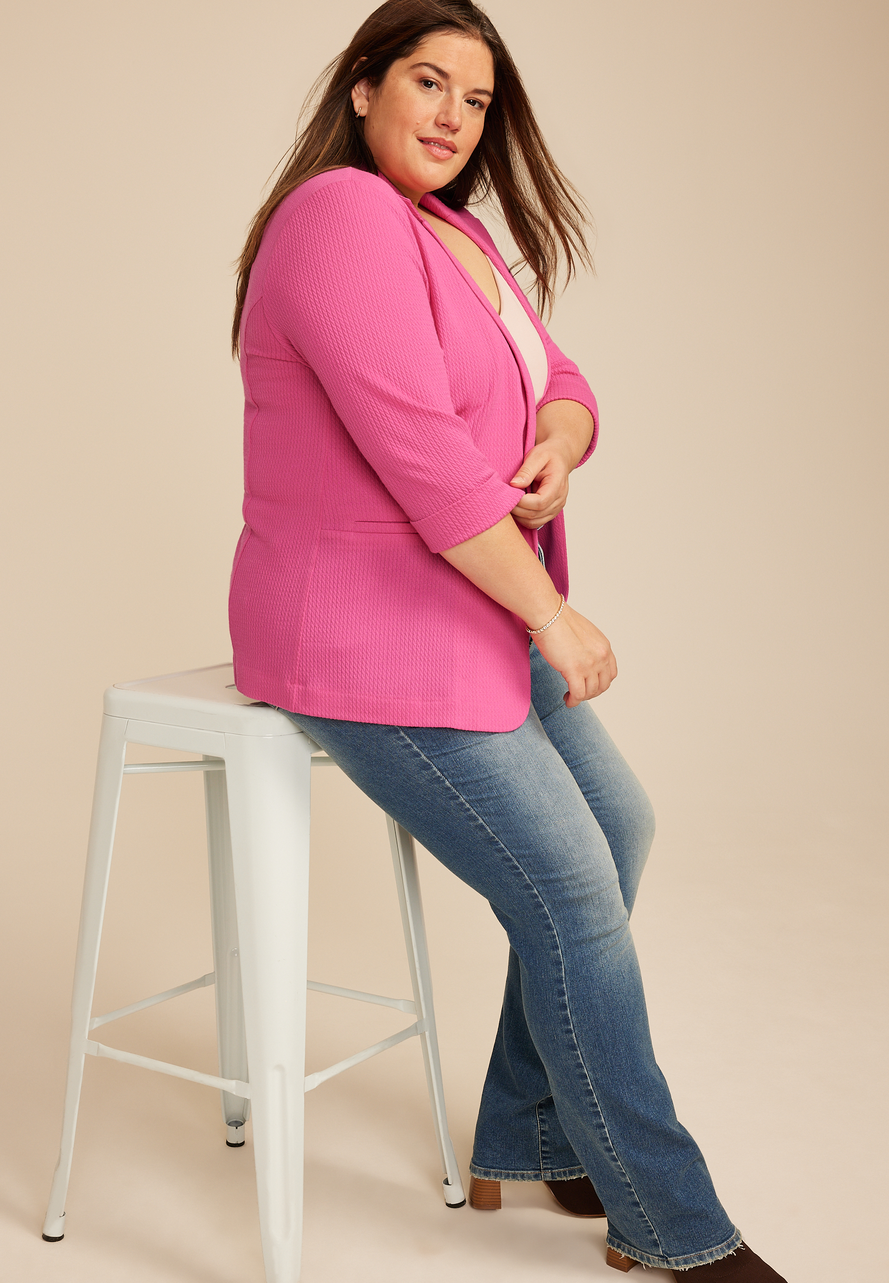 Plus Size Textured Versa 3/4 Sleeve Blazer, C6737, large
