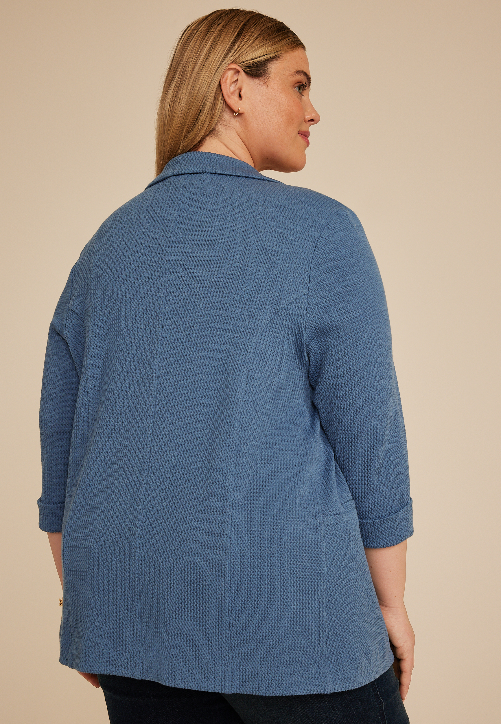 Plus Size Textured Versa 3/4 Sleeve Blazer, C7902, large