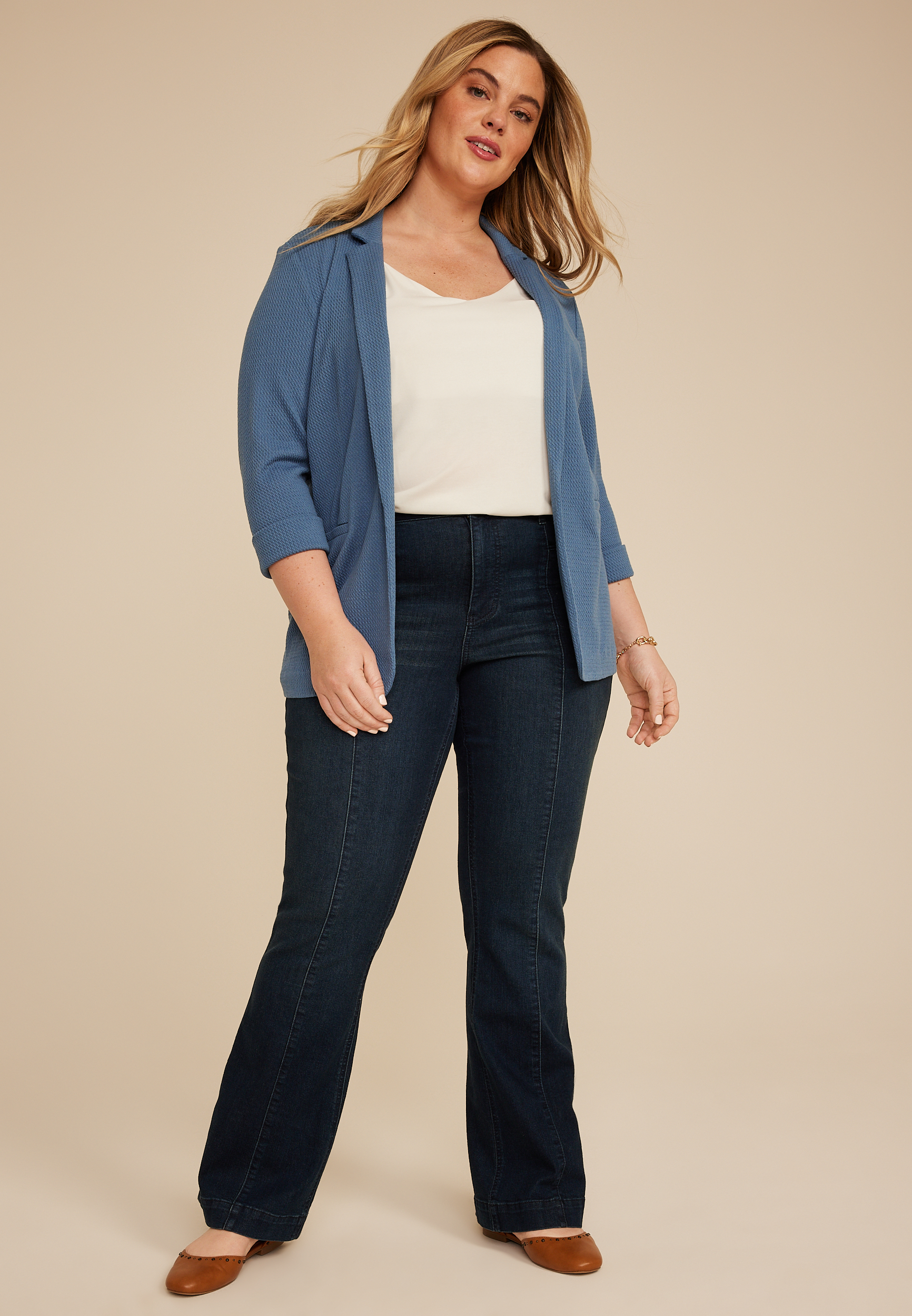 Plus Size Textured Versa 3/4 Sleeve Blazer, C7902, large