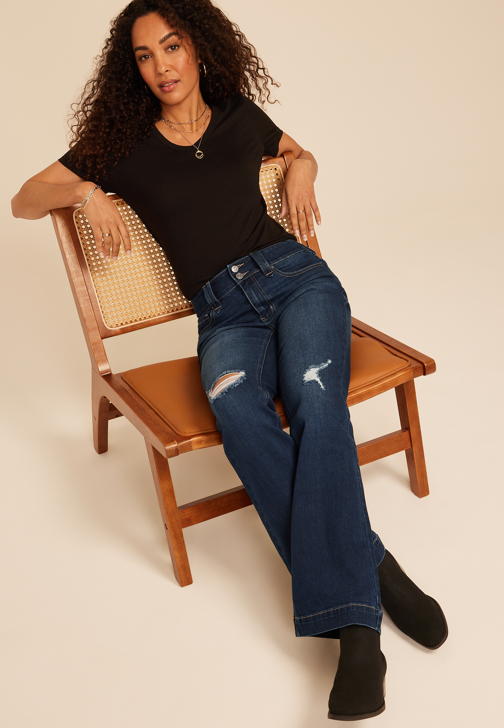 m jeans by maurices&trade; Dark High Rise Double Button Flare Jean, C258, large