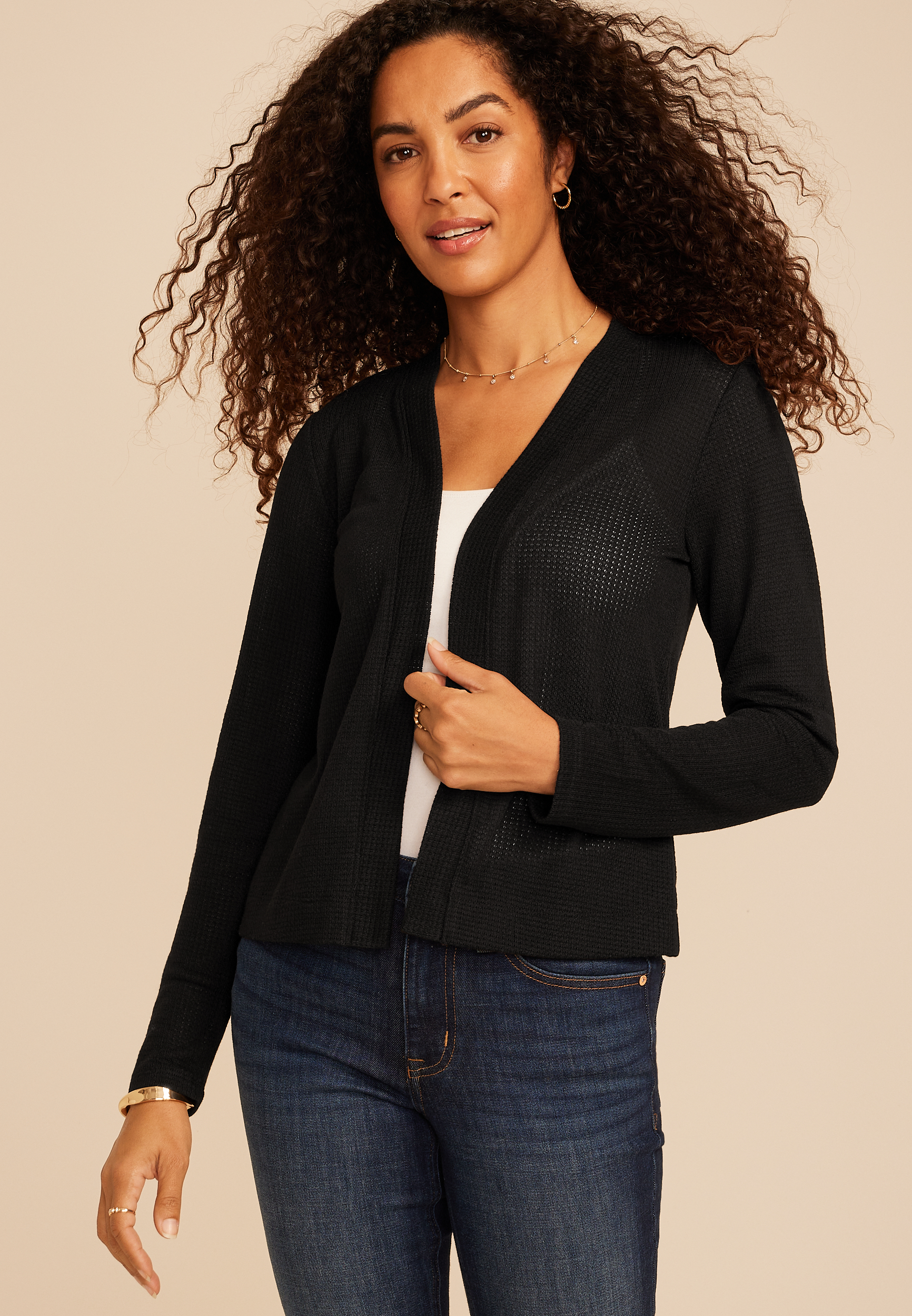Textured Open Front Cardigan
