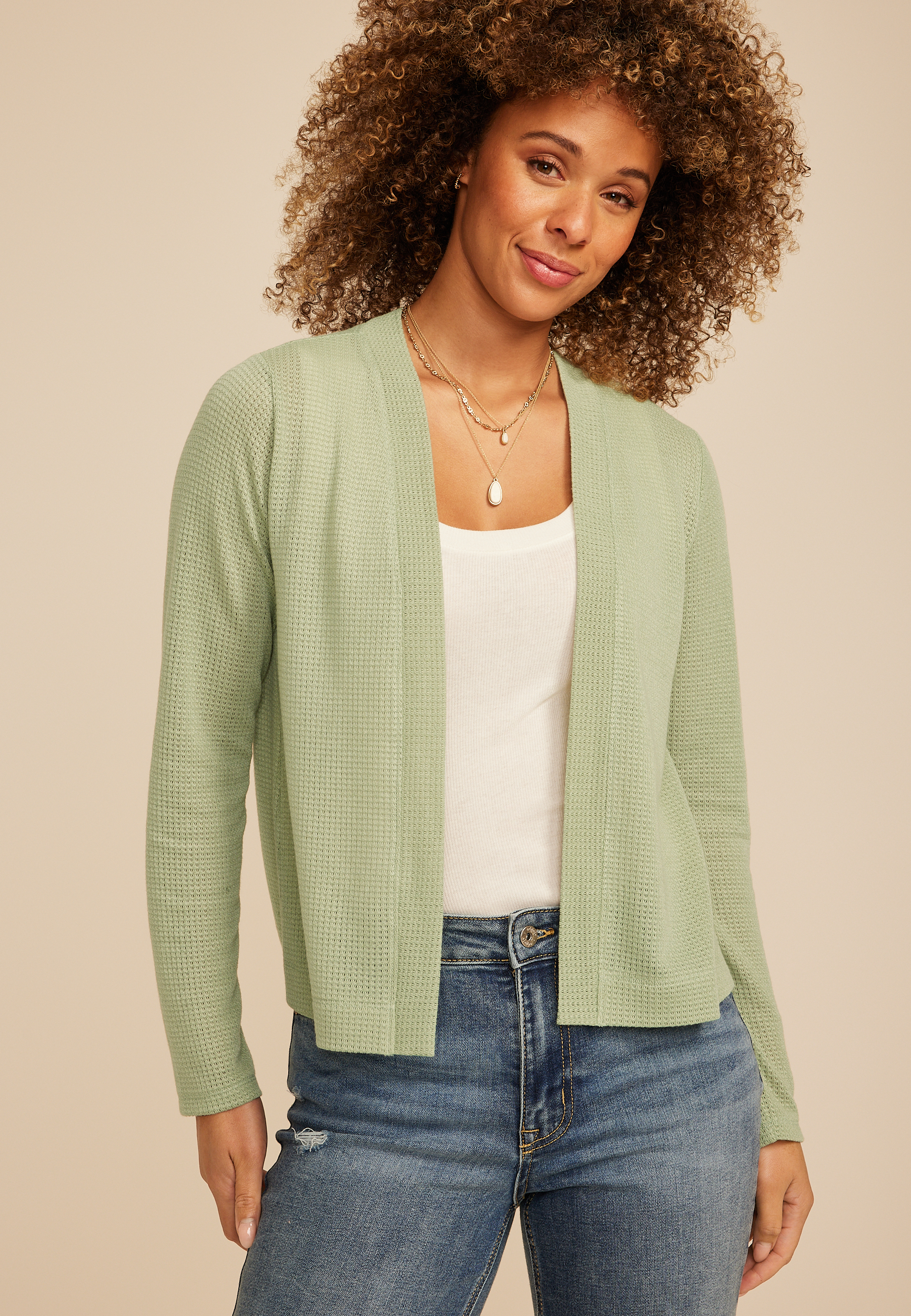 Textured Open Front Cardigan