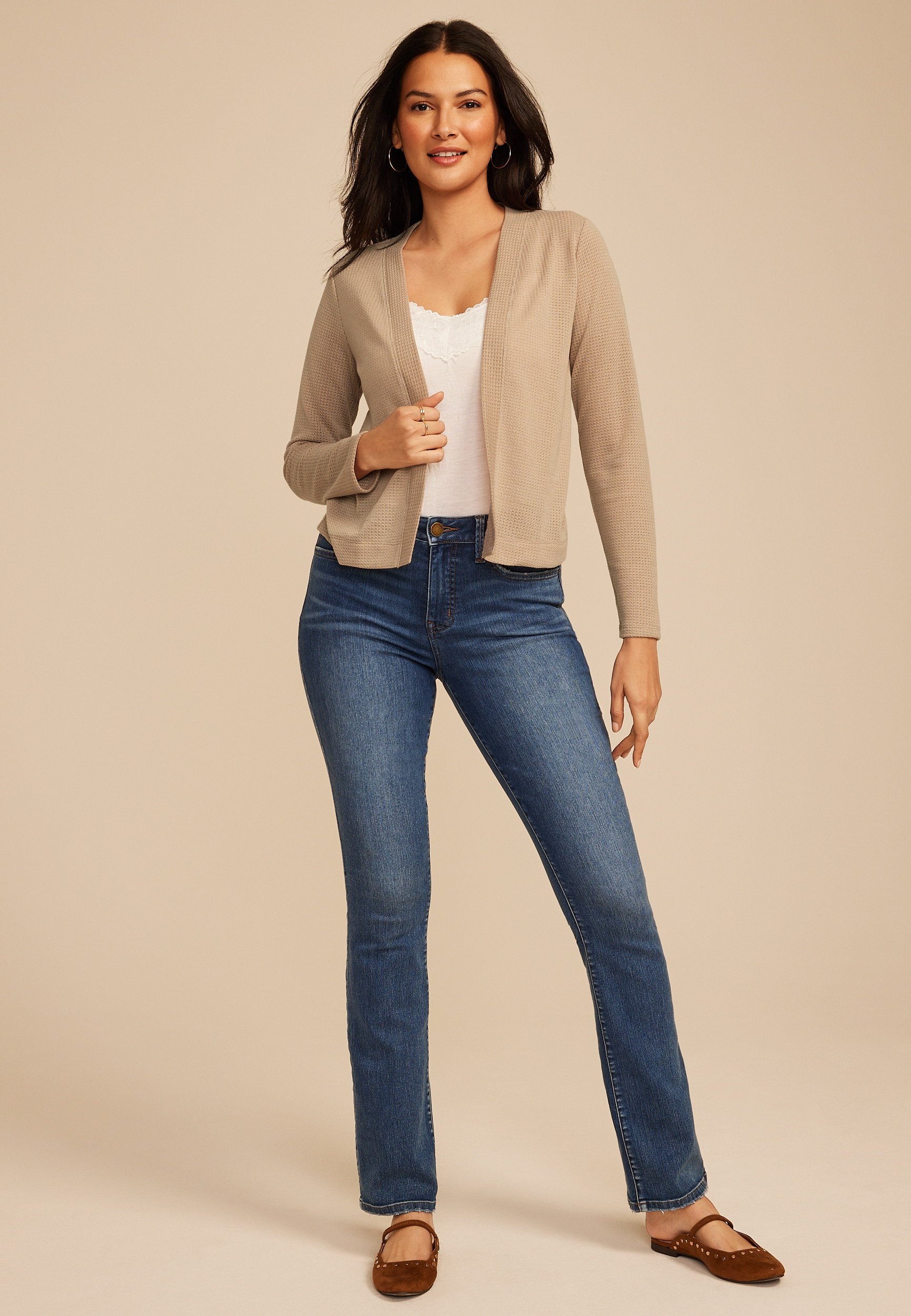 Textured Open Front Cardigan, C8714, large