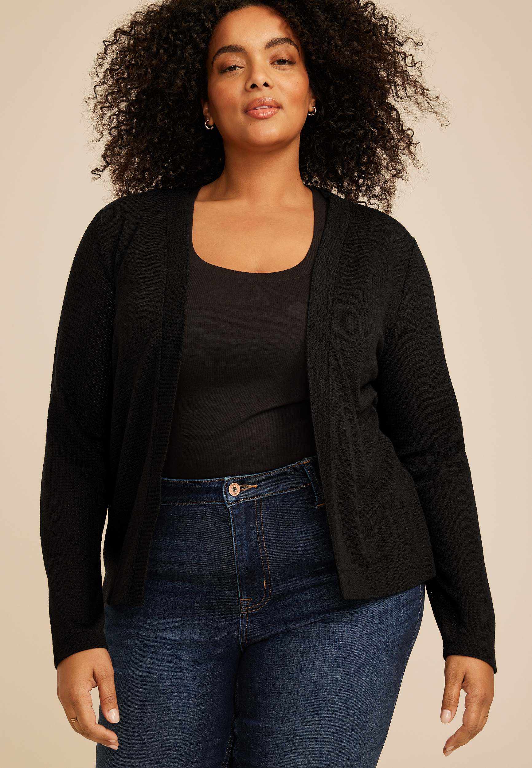 Plus Size Textured Open Front Cardigan