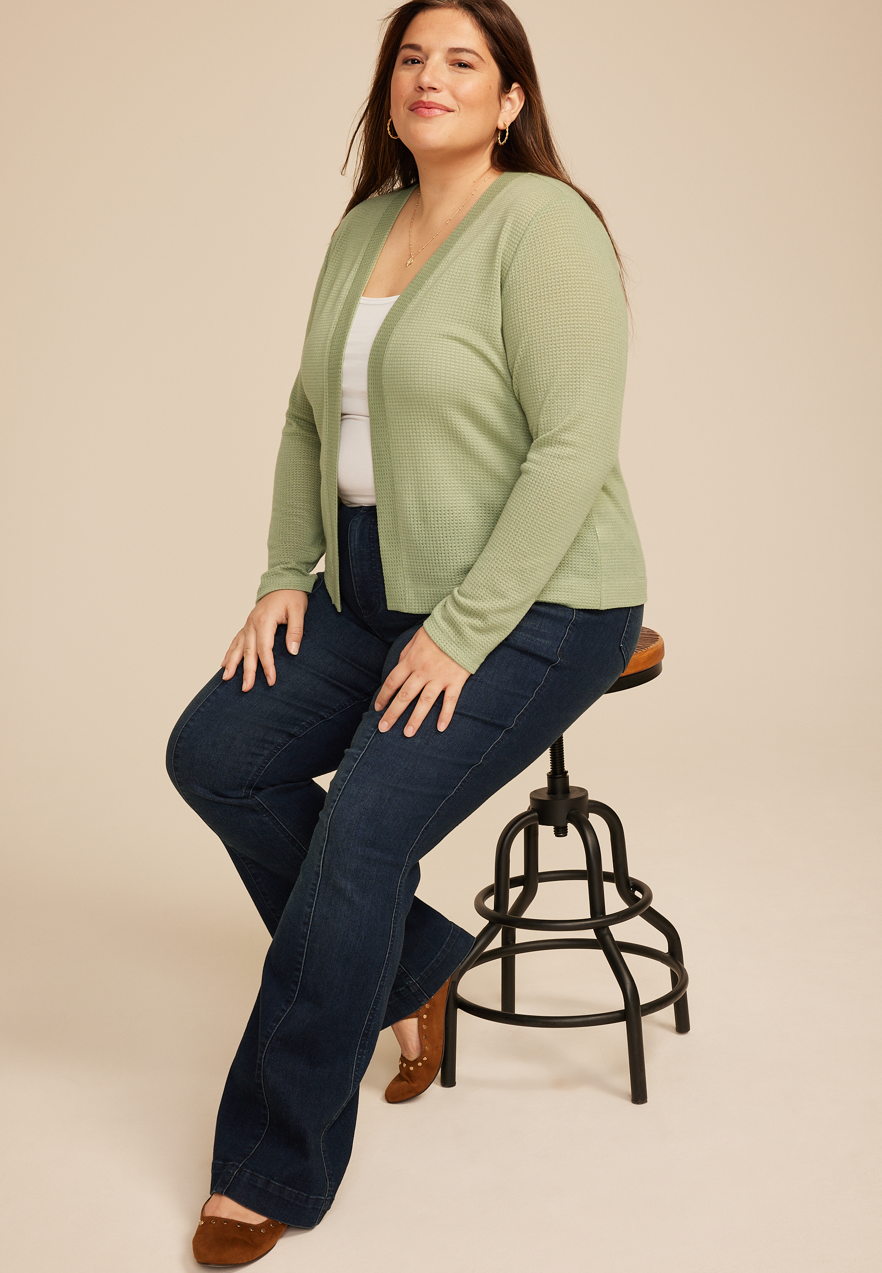 Plus Size Textured Open Front Cardigan - thumbnail 9