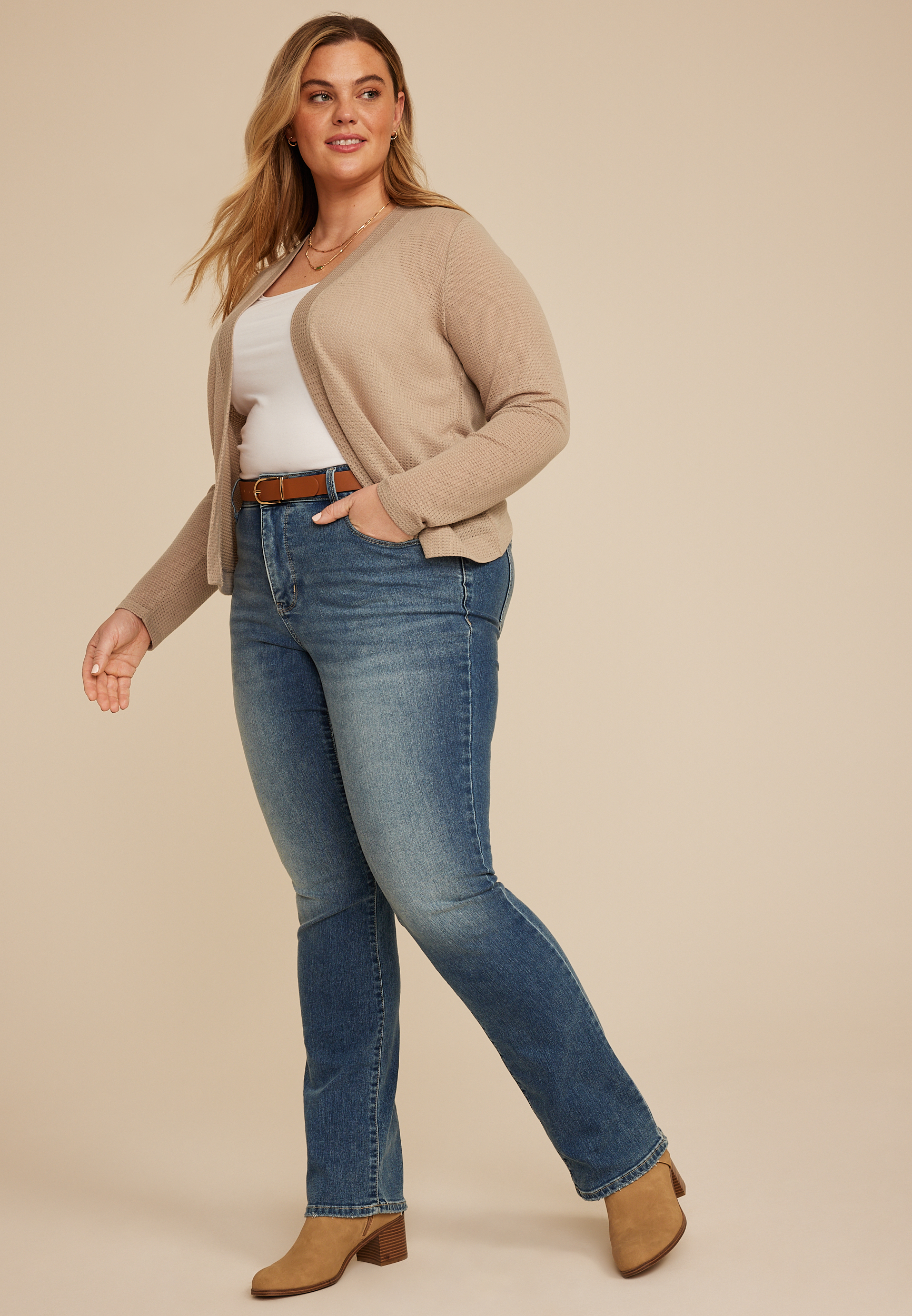 Plus Size Textured Open Front Cardigan - thumbnail 6