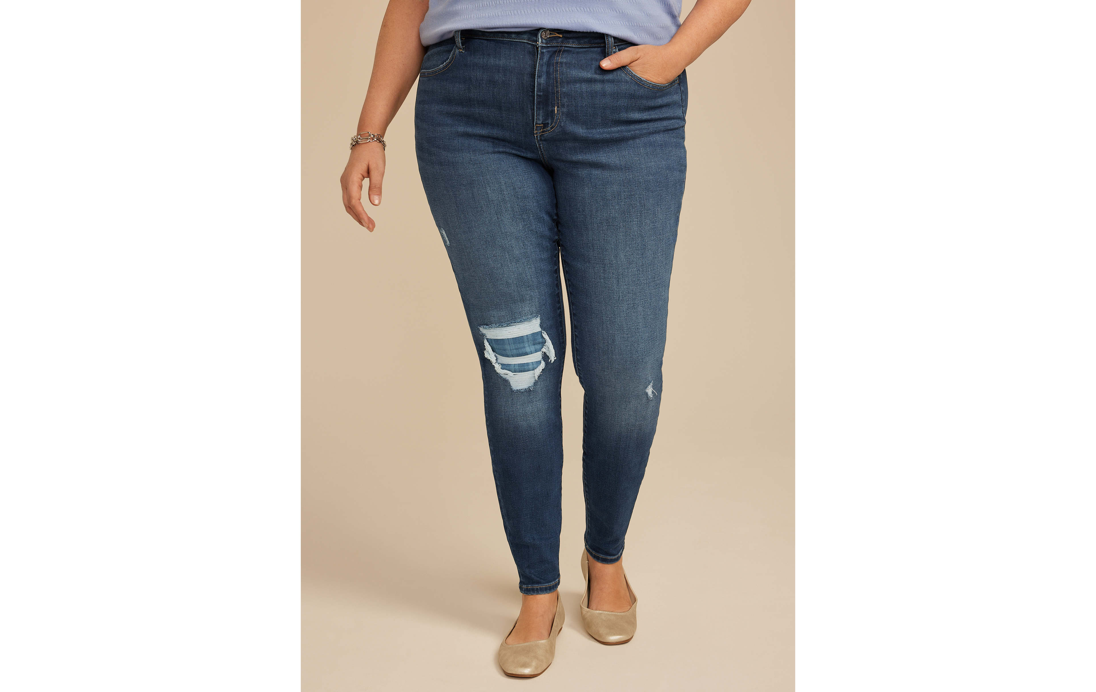 Plus m jeans by maurices™ Cool Comfort High Rise Plaid Backed Jegging