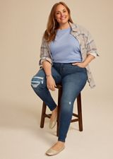 Plus Size m jeans by maurices&trade; Cool Comfort High Rise Plaid Backed Jegging, C3337, small