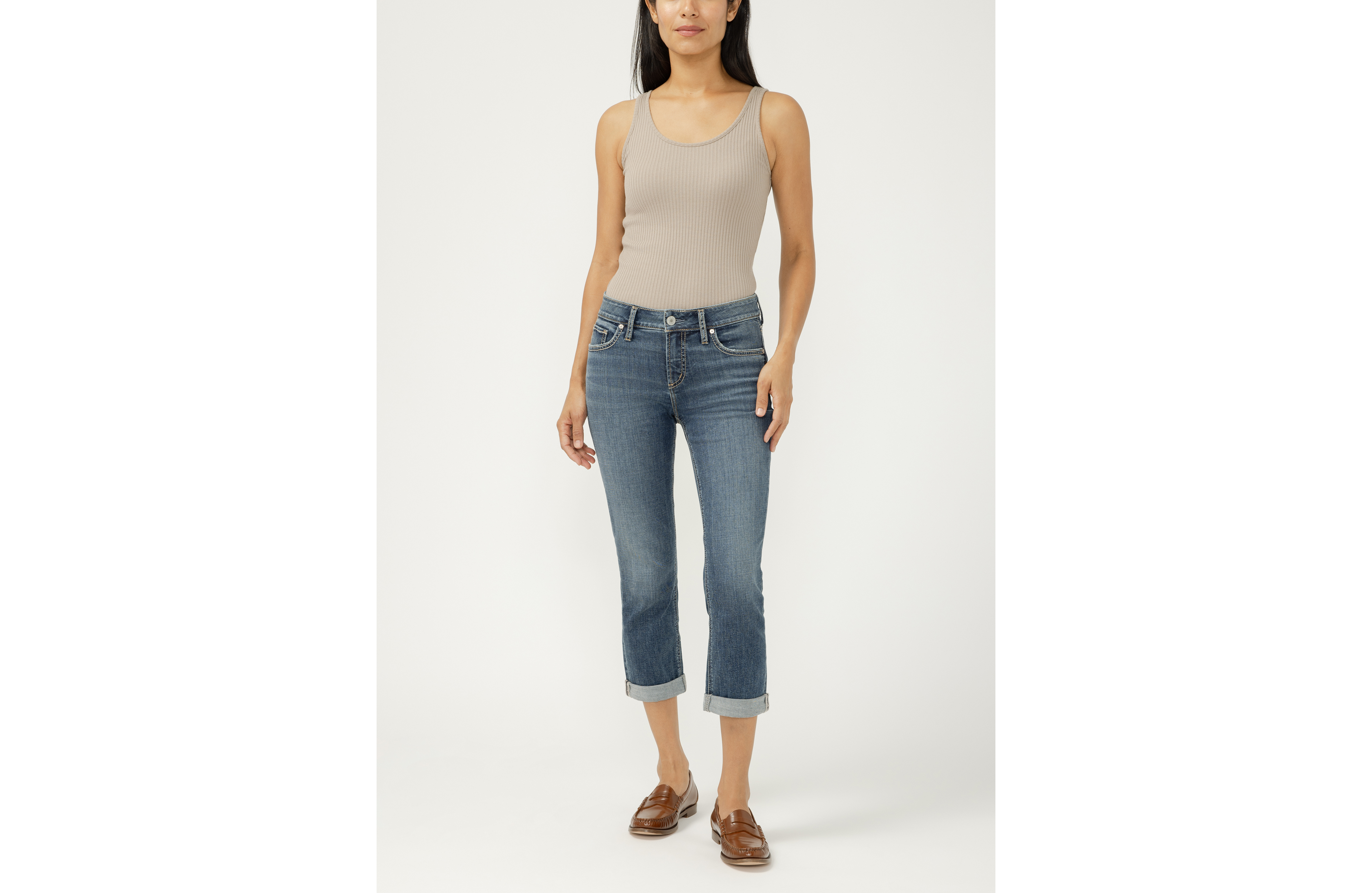 Silver Jeans Co.® Elyse Mid Rise Luxe Stretch Rolled Hem Capri