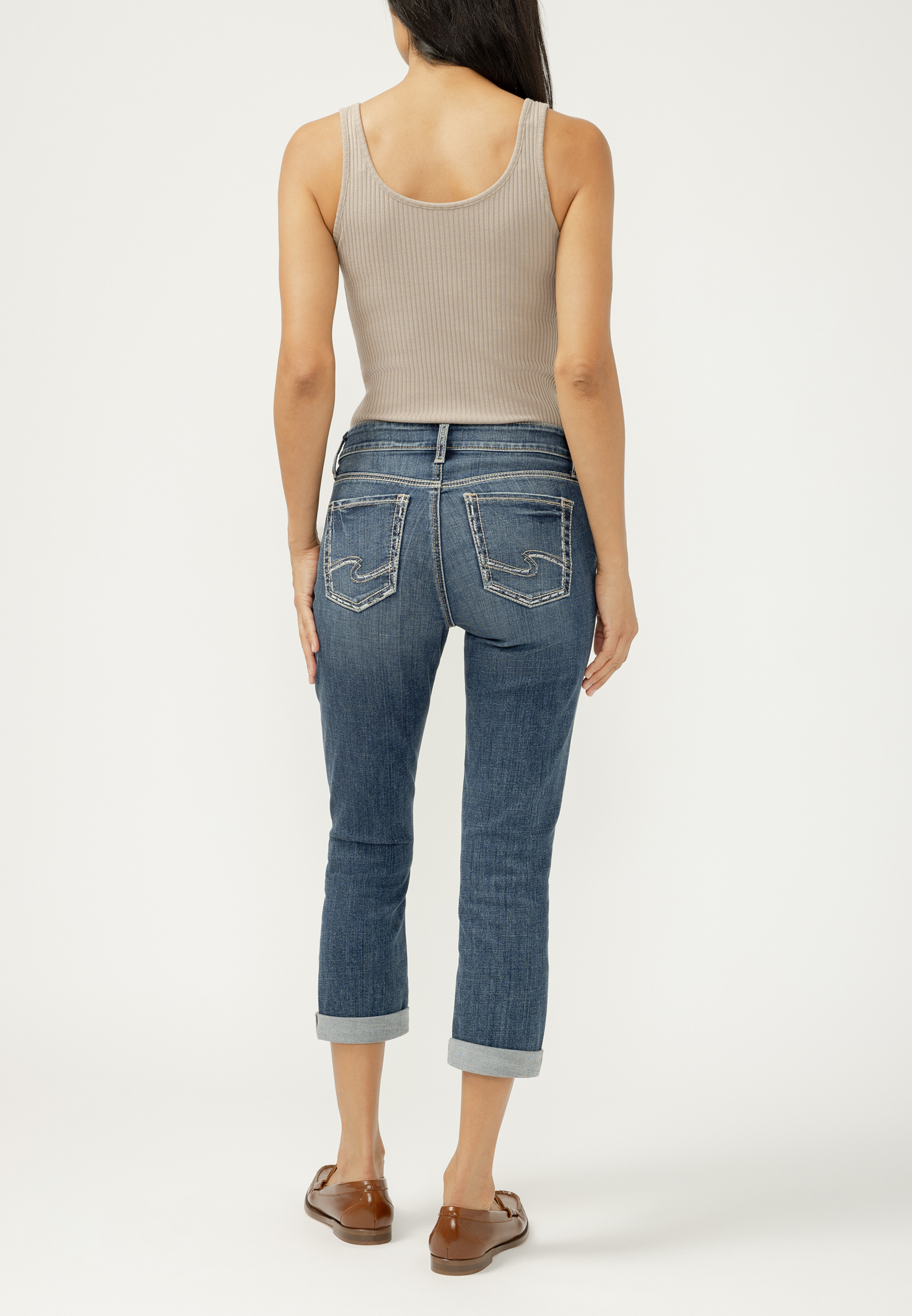 Silver Jeans Co.&reg; Elyse Mid Rise Luxe Stretch Rolled Hem Capri, C3337, large