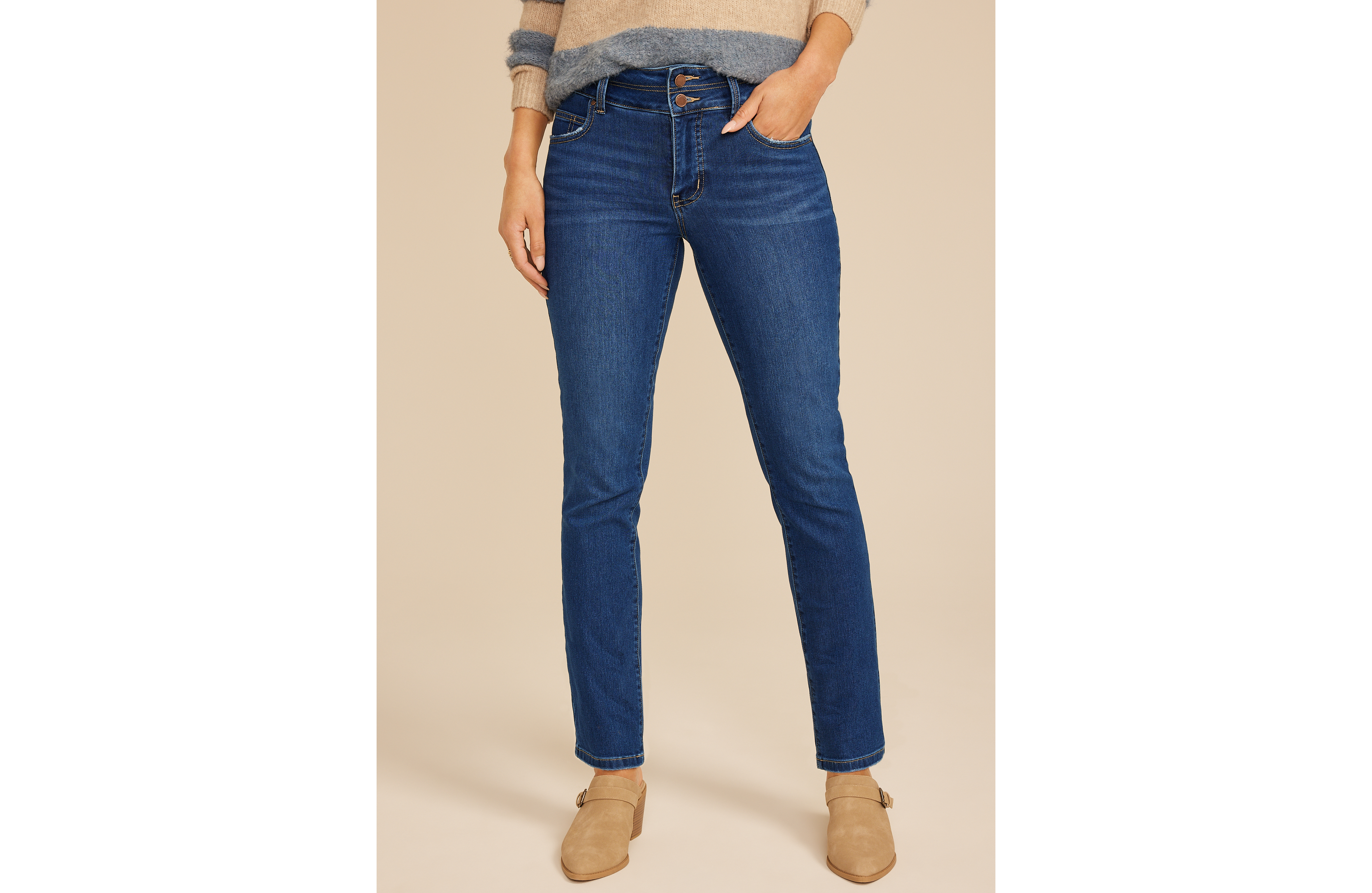 Everflex™ High Rise Stacked Waist Slim Straight Ankle Jean