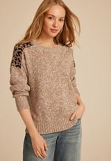 Leopard Marled Crew Neck Sweater, C5883, small