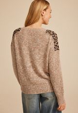Leopard Marled Crew Neck Sweater, C5883, small