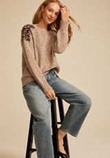 Leopard Marled Crew Neck Sweater, C5883, small