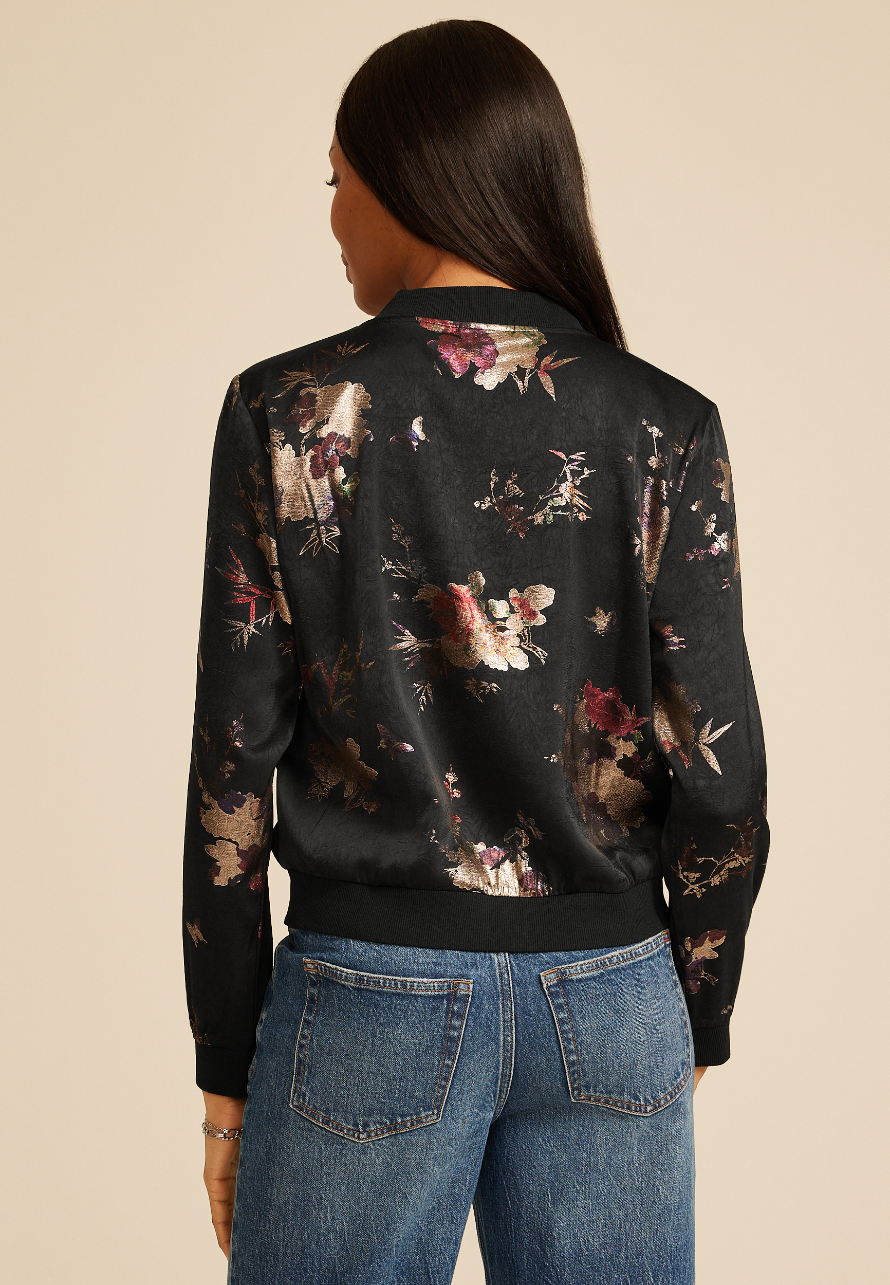 Studio Y Metallic Floral Bomber Jacket, C1756, large