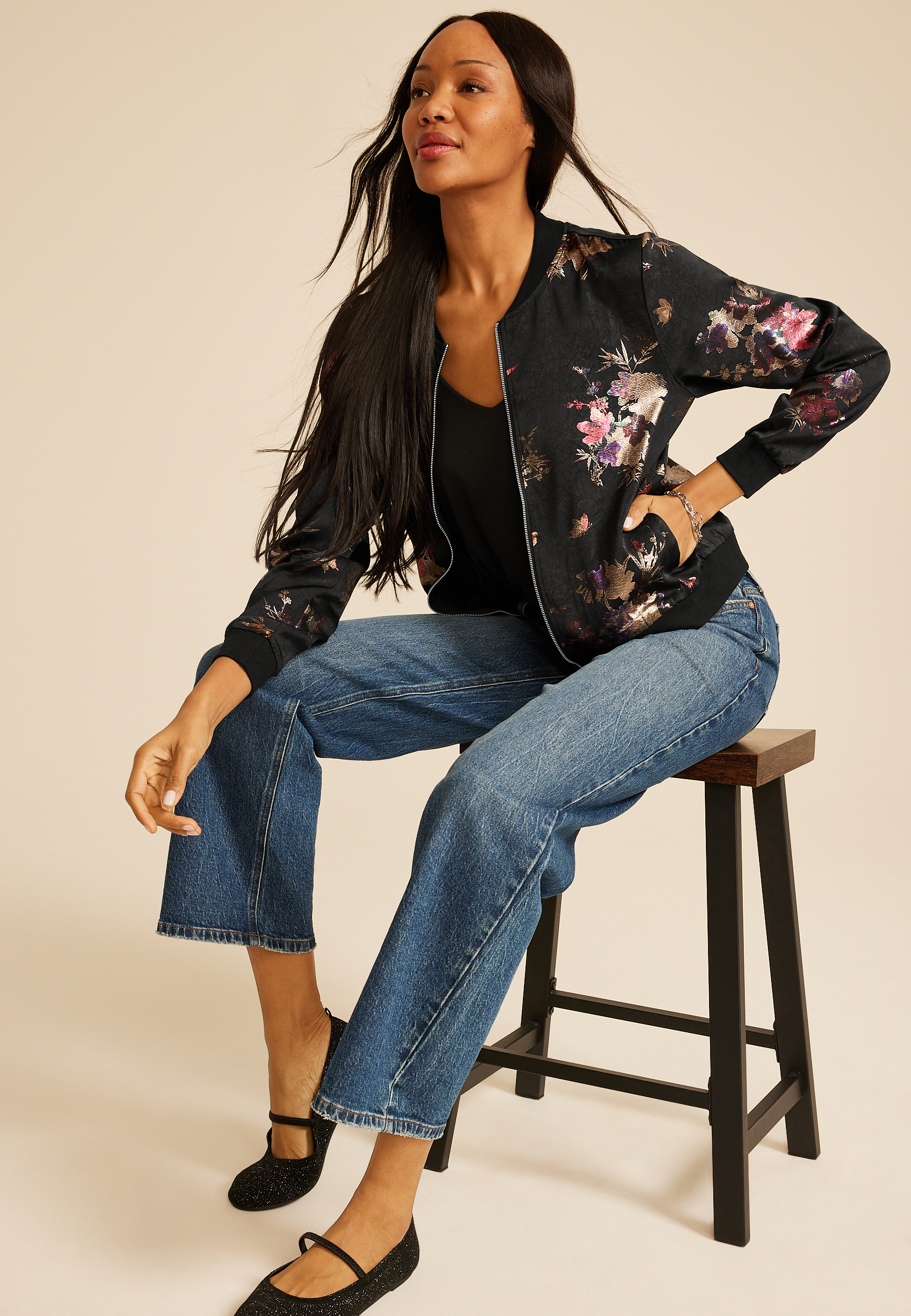 Studio Y Metallic Floral Bomber Jacket, C1756, large