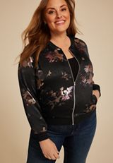 Plus Size Studio Y Metallic Floral Bomber Jacket, C1756, small