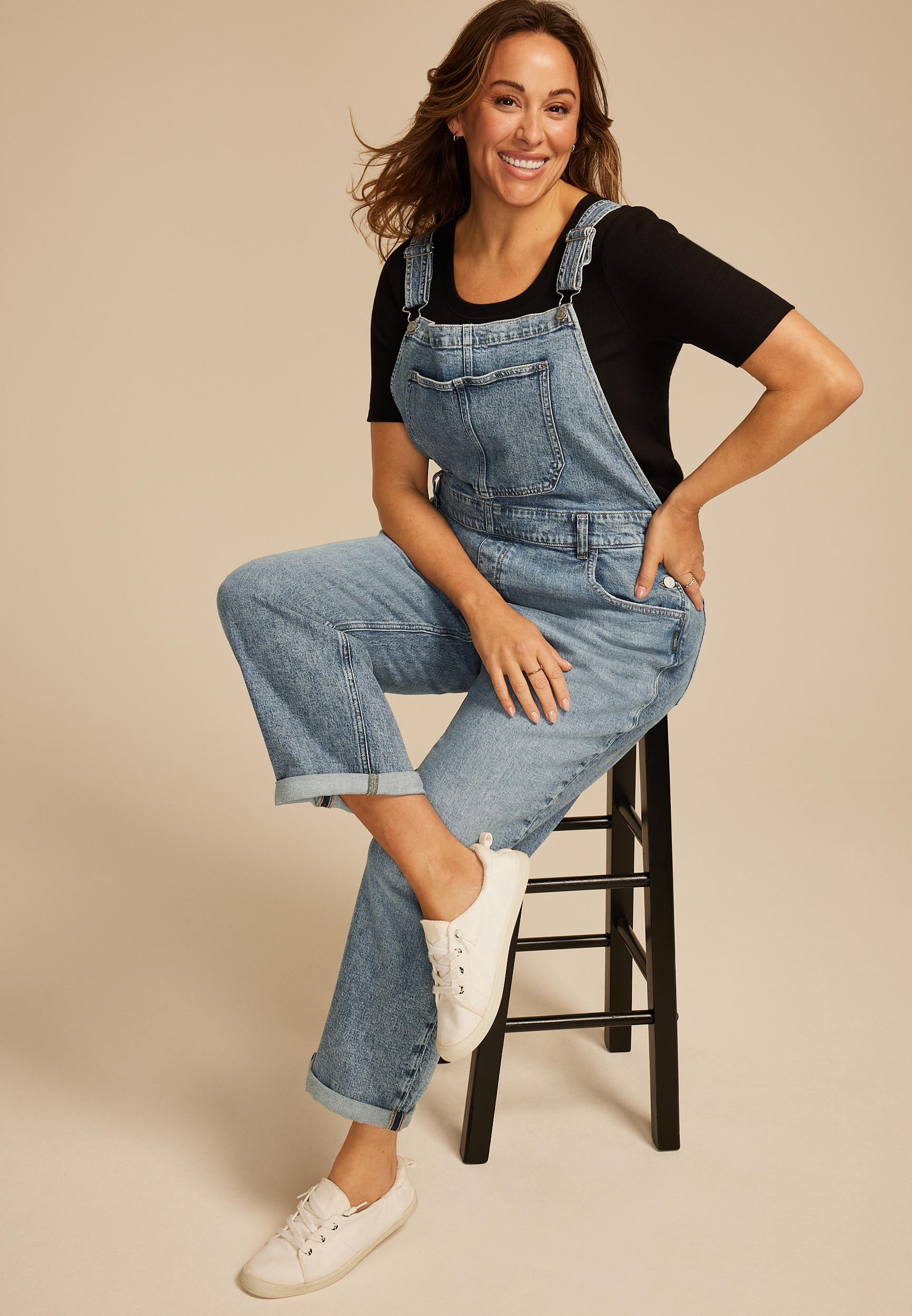 Plus Size Silver Jeans Co.&reg; Low Stretch Baggy Cuffed Hem Straight Overalls