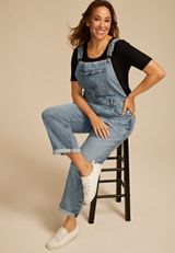 Plus Size Silver Jeans Co.&reg; Low Stretch Baggy Cuffed Hem Straight Overalls, C2806, small