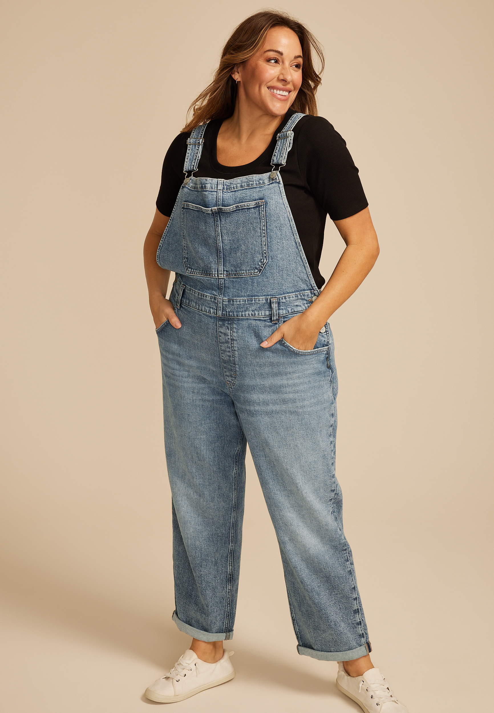 Plus Size Silver Jeans Co.&reg; Low Stretch Baggy Cuffed Hem Straight Overalls, C2806, large