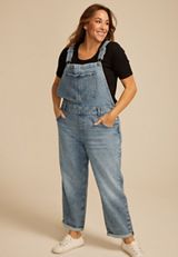 Plus Size Silver Jeans Co.&reg; Low Stretch Baggy Cuffed Hem Straight Overalls, C2806, small