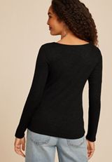 Studio Y Shimmer Ribbed Cutout Knit Top, BLACK, small