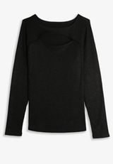 Studio Y Shimmer Ribbed Cutout Knit Top, BLACK, small