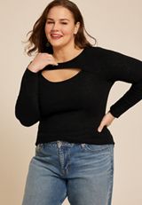 Plus Size Studio Y Shimmer Ribbed Cutout Knit Top, C106, small