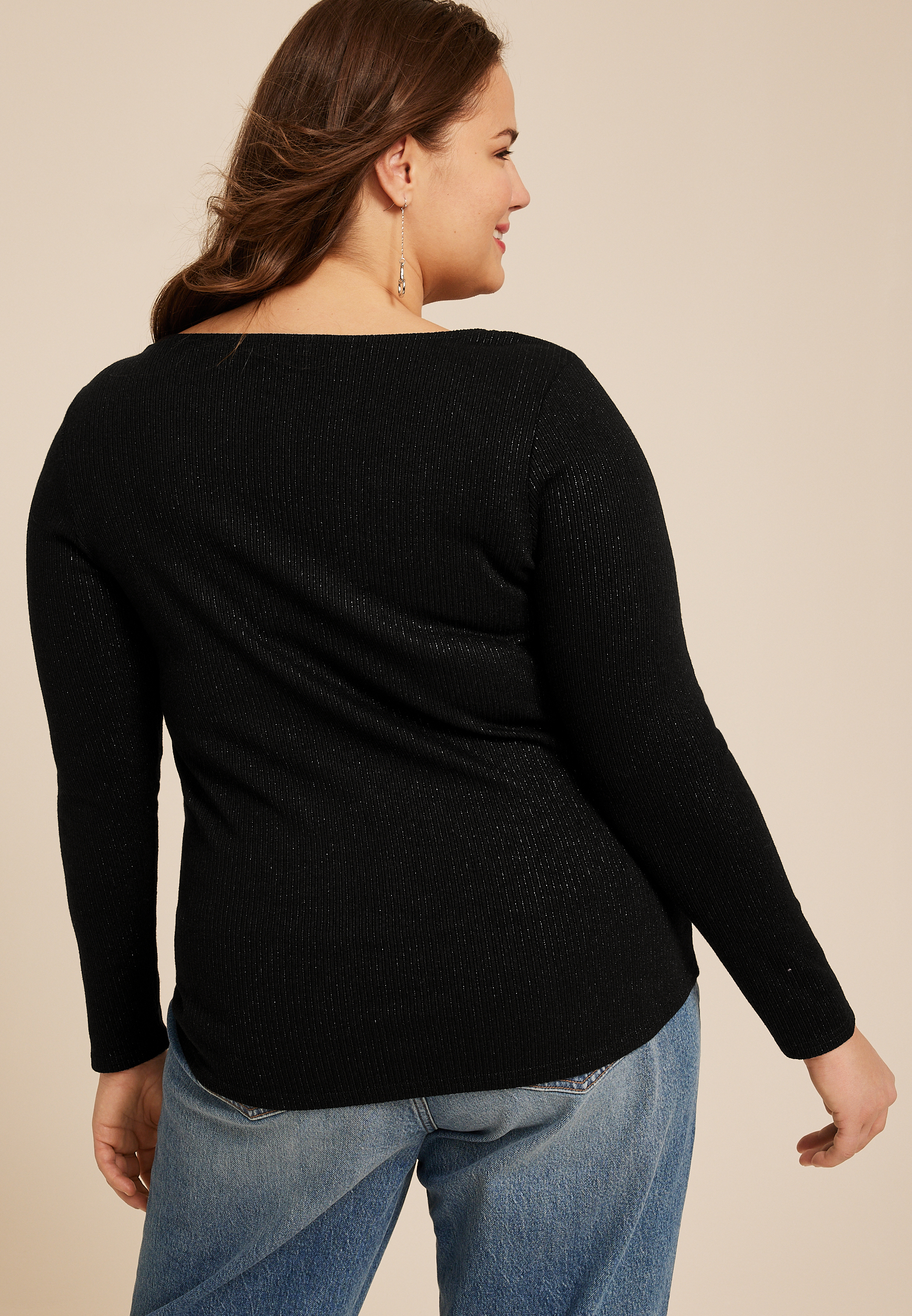 Plus Size Studio Y Shimmer Ribbed Cutout Knit Top, C106, large