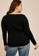 Plus Size Studio Y Shimmer Ribbed Cutout Knit Top, C106, small