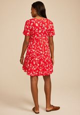 Red Floral Tiered Mini Dress, RED COMBO, small