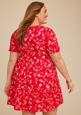Plus Size Red Floral Tiered Mini Dress, RED COMBO, small