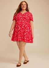Plus Size Red Floral Tiered Mini Dress, RED COMBO, small