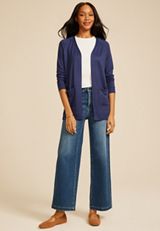 Knit Pocket Open Front Cardigan, C9486, small