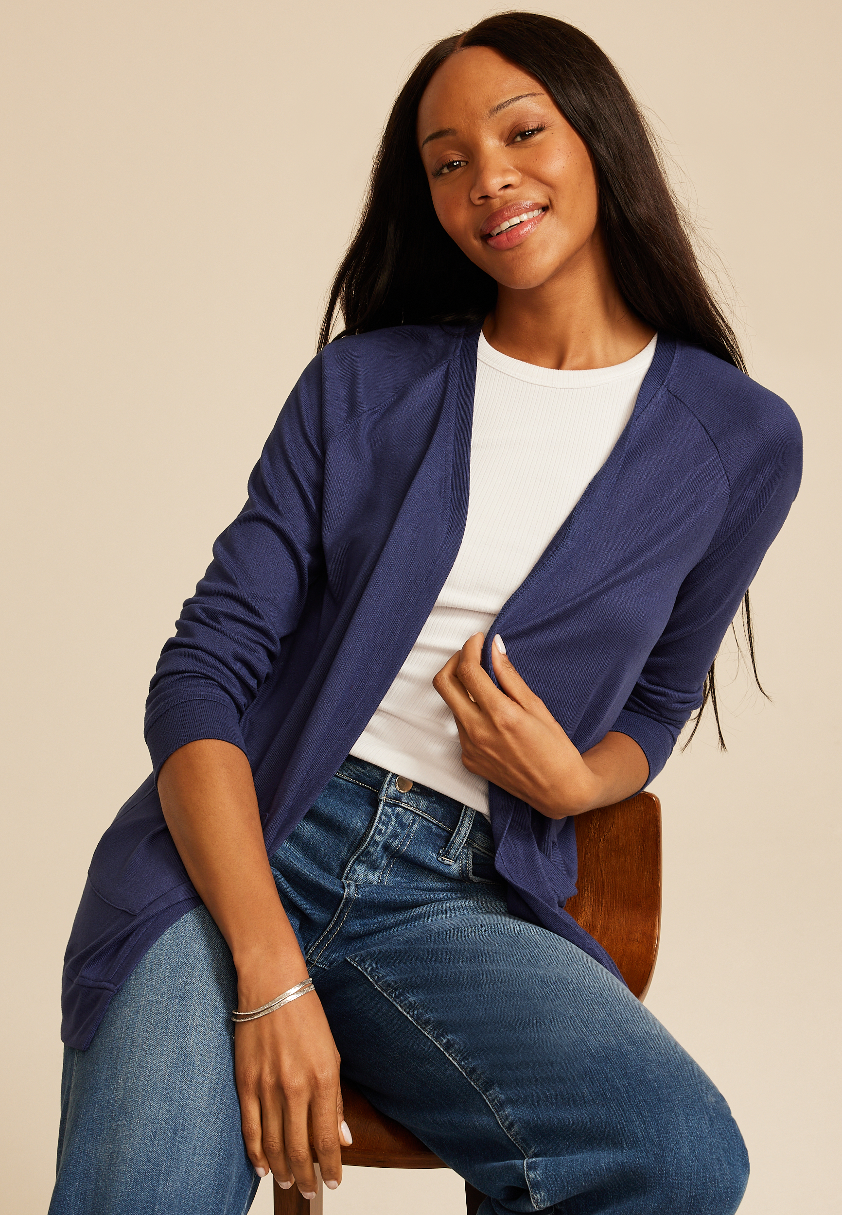 Knit Pocket Open Front Cardigan, C9486, large