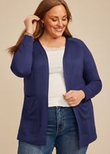 Plus Size Knit Pocket Open Front Cardigan, C9486, small