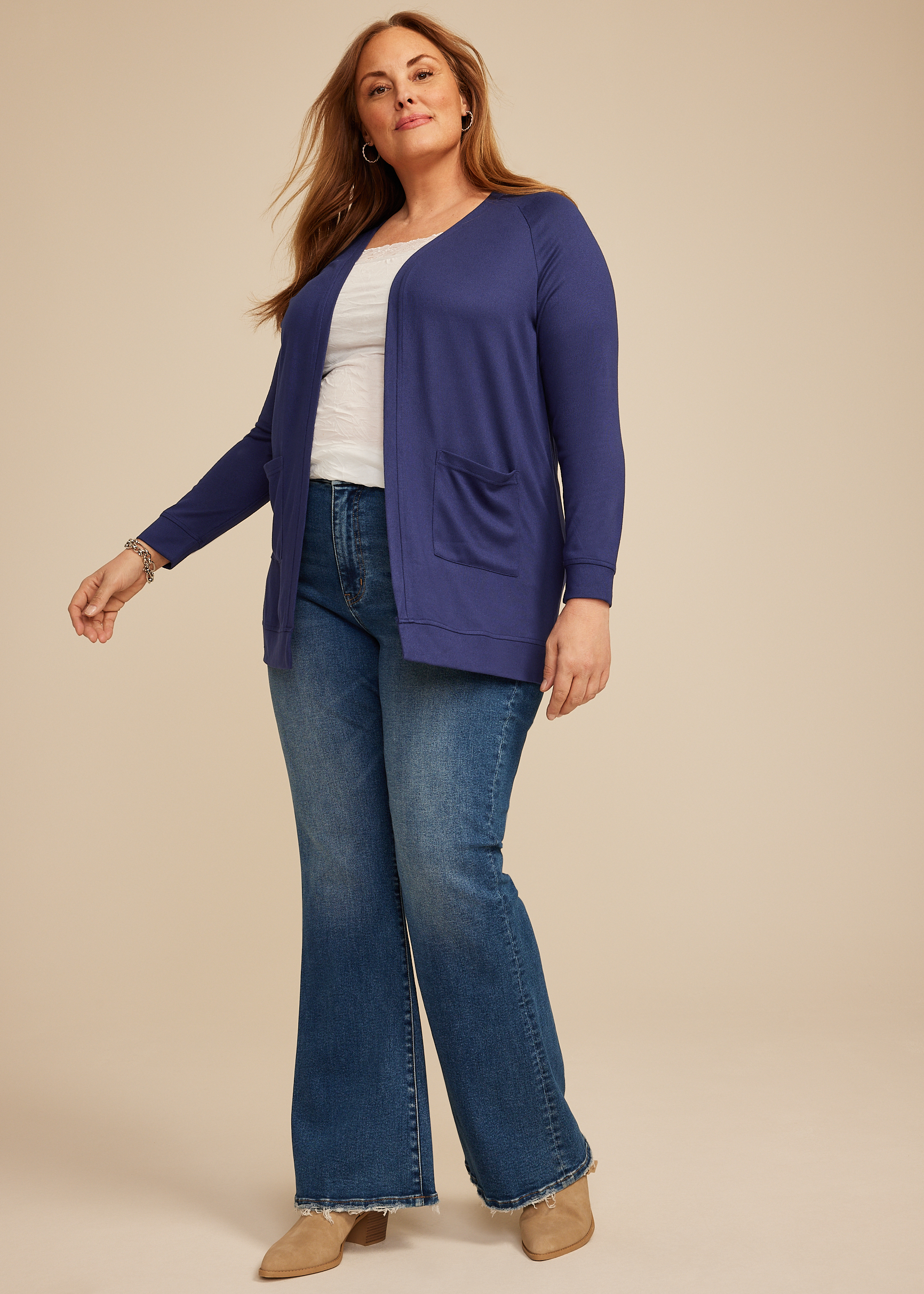 Plus Size Knit Pocket Open Front Cardigan, C9486, large