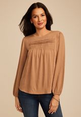 Textured Lace Inset Pintuck Blouse, C520, small