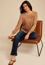 Textured Lace Inset Pintuck Blouse, C520, small