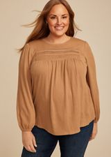 Plus Size Textured Lace Inset Pintuck Blouse, C520, small