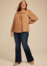 Plus Size Textured Lace Inset Pintuck Blouse, C520, small