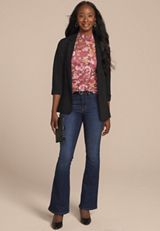 Floral Mesh Mock Neck Blouse, MAUVE COMBO, small