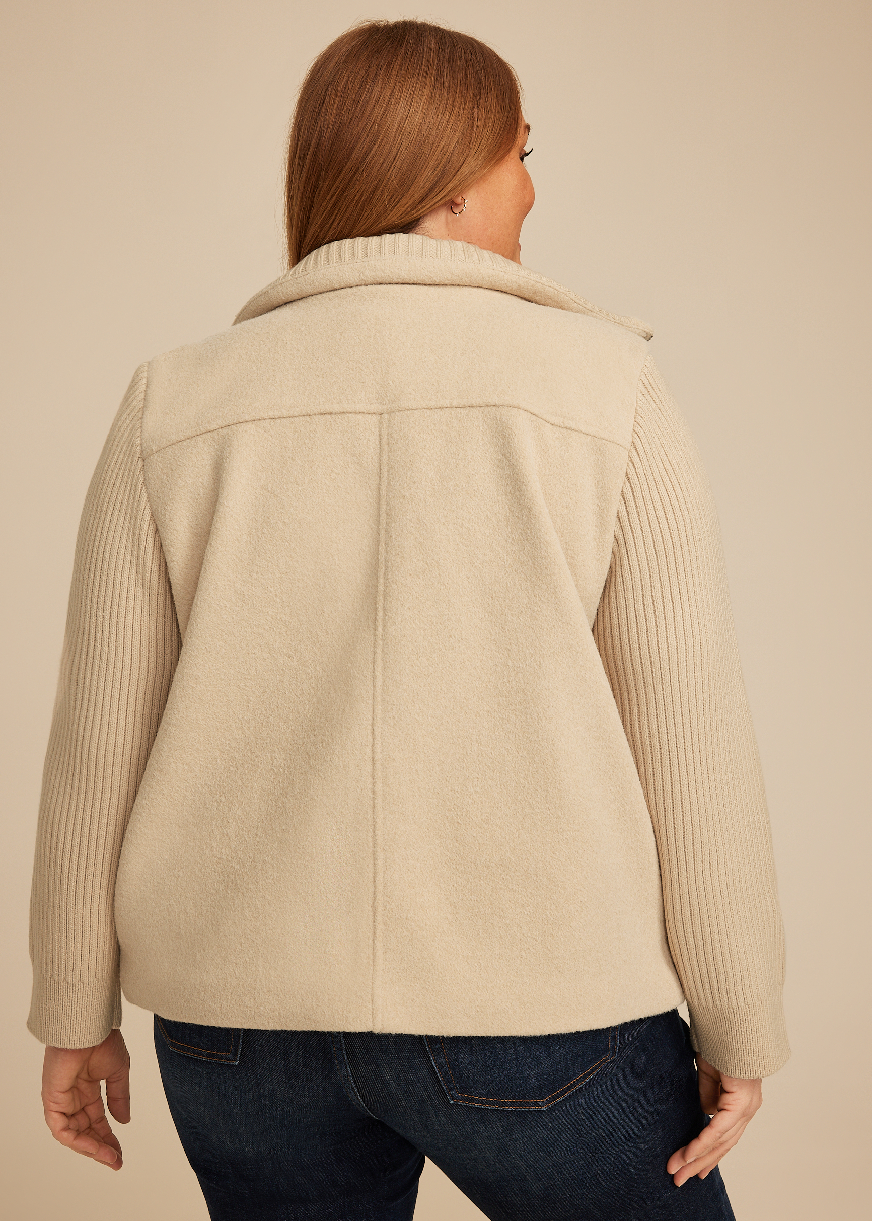 Plus Size Mixed Texture Sweater Sleeve Jacket, C254, large