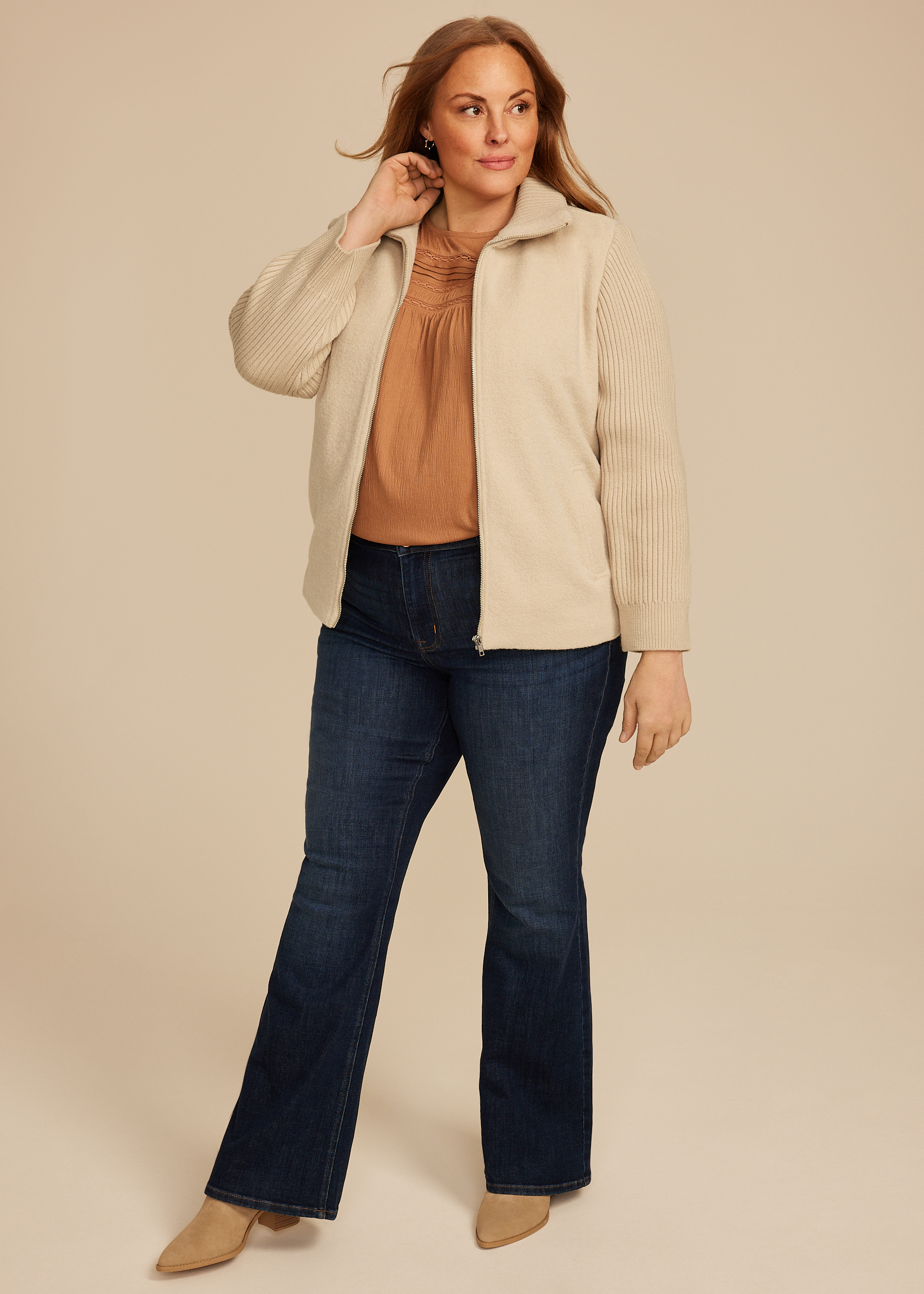 Plus Size Mixed Texture Sweater Sleeve Jacket, C254, large