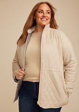 Plus Size Cinch Waist Quilted Jacket, BEIGE, small