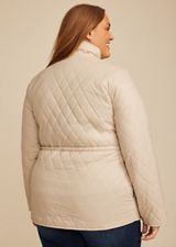Plus Size Cinch Waist Quilted Jacket, BEIGE, small